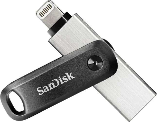 Флешка USB Sandisk iXpand Go 64ГБ, USB3.0, черный и серебристый [sdix60n-064g-gn6nn]